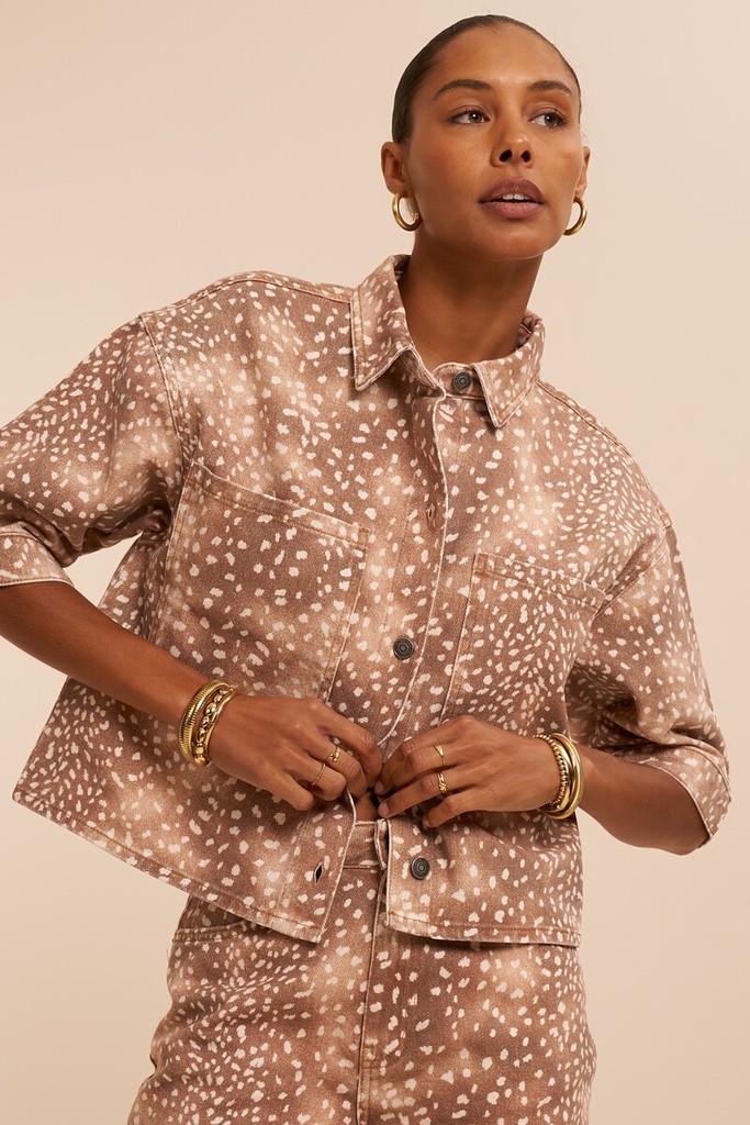 --My Jewellery--	Top en denim marron à manches courtes (XS)